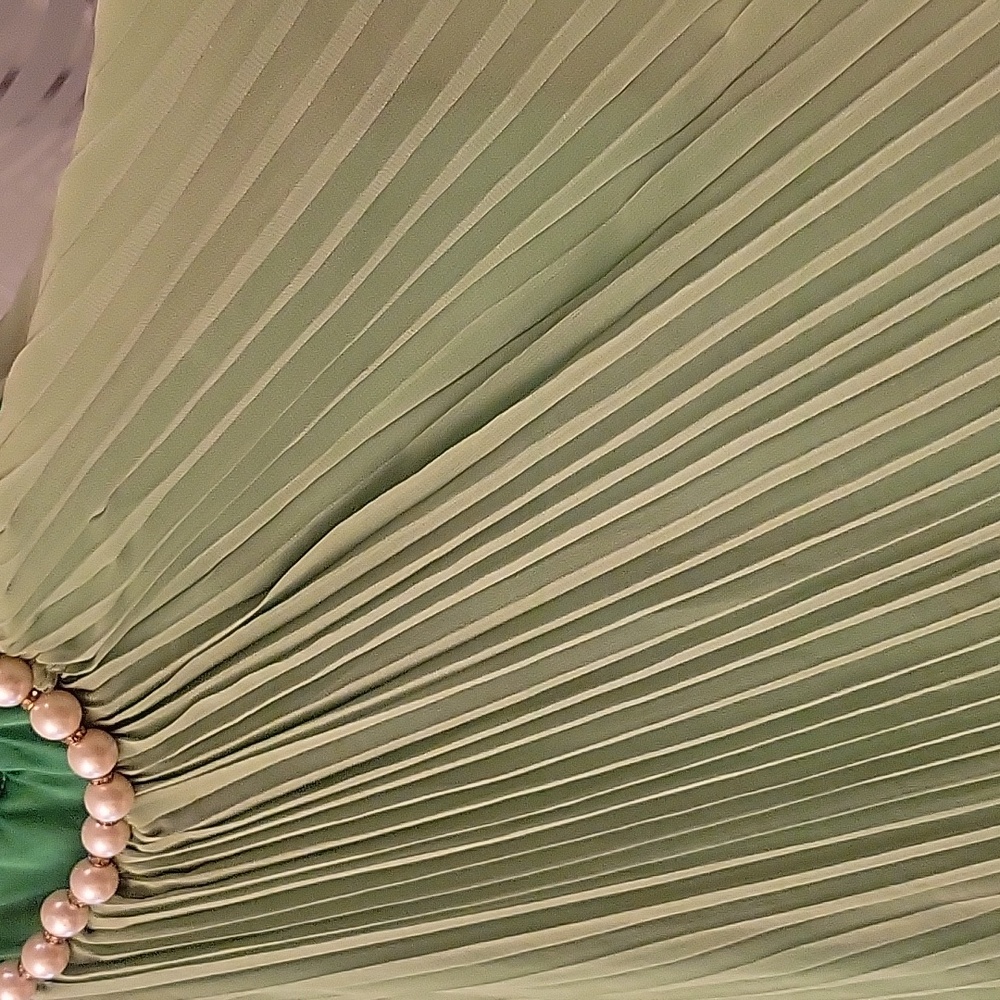Elegant Green Pleated Top with Pearl Detail - Picture 3 of 7